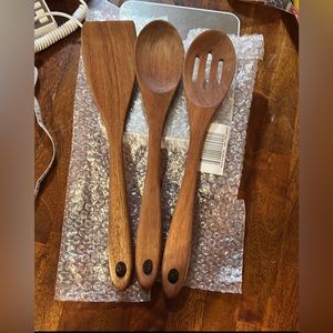 kitchen utensils, 13"L. Made of acacia wood, spatula, spoon, slotted spoon